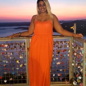 Lucky Brand    Orange Midi Slip Dress Scoop Neck Adjustable Spaghetti Straps